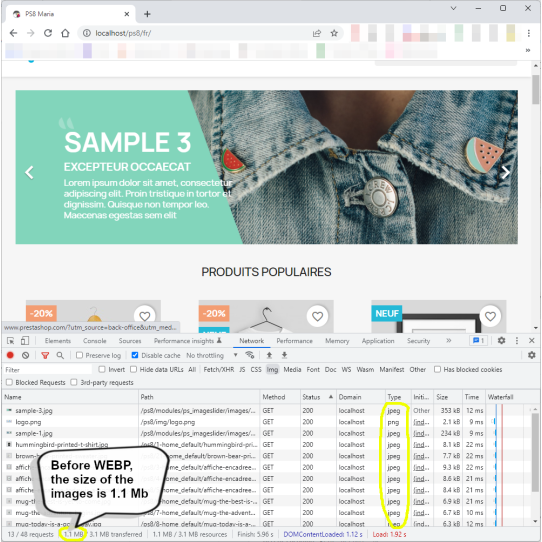 Senza compressione WEBP le immagini sono più grandi