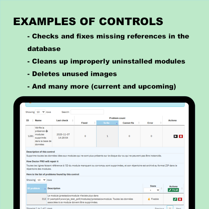 Moduł diagnozuje, naprawia, czyści i optymalizuje Twój PrestaShop